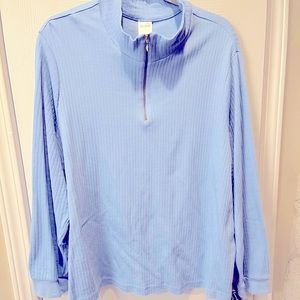Long sleeve light blue mock turtleneck with zip neck